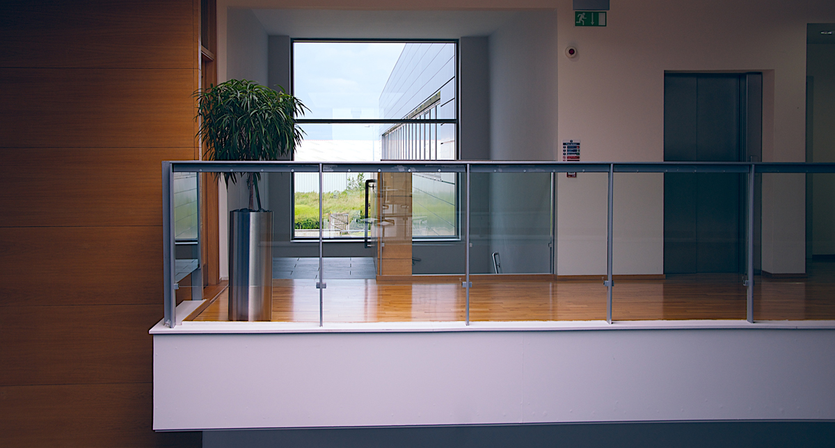 Glass balacony in an office building